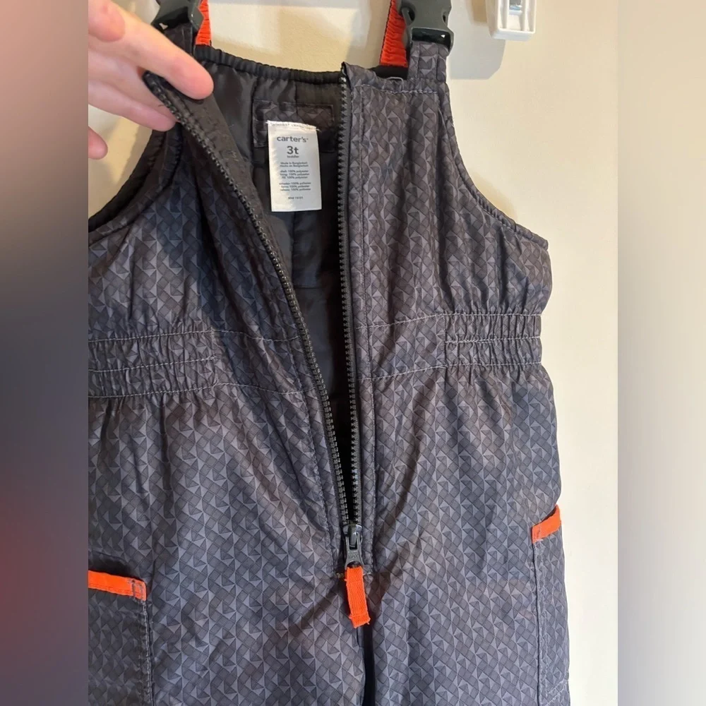 Carter's Gray and Orange Kids Overalls Size 3T Toddler Snow Pants Unisex